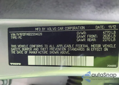 2013 Volvo S60 T5 z USA, uszkodzony, nr VIN YV1612FH6D2204628